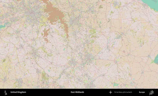 Doğu Midlands. OpenStreetMap Standart biçim haritasında Birleşik Krallık 'ın idari alanı