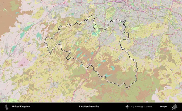 Doğu Renfrewshire. Birleşik Krallık 'ın bir OpenStreetMap Standart biçim haritasında özetlenmiş idari alanı