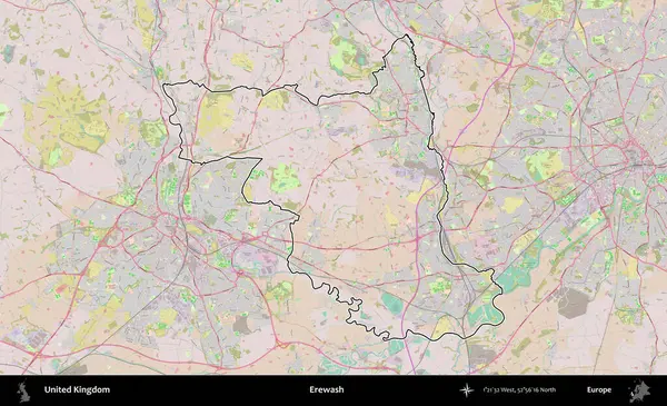 Yıkama. Birleşik Krallık 'ın bir OpenStreetMap Standart biçim haritasında özetlenmiş idari alanı
