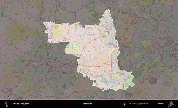 Yıkama. Birleşik Krallık 'ın idari alanı koyu renk bir OpenStreetMap Standart Haritası üzerine vurgulanmış ve özetlenmiştir