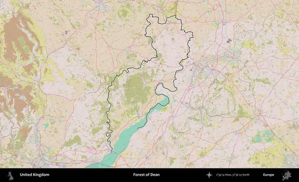 Dean Ormanı. Birleşik Krallık 'ın bir OpenStreetMap Standart biçim haritasında özetlenmiş idari alanı