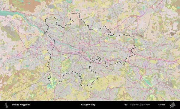 Glasgow Şehri. Birleşik Krallık 'ın bir OpenStreetMap Standart biçim haritasında özetlenmiş idari alanı