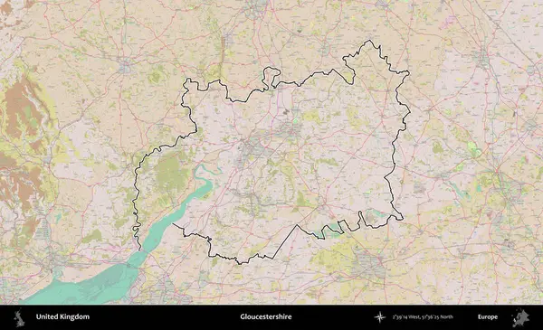 Gloucestershire 'da. Birleşik Krallık 'ın bir OpenStreetMap Standart biçim haritasında özetlenmiş idari alanı