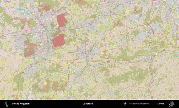 Guildford. OpenStreetMap Standart biçim haritasında Birleşik Krallık 'ın idari alanı