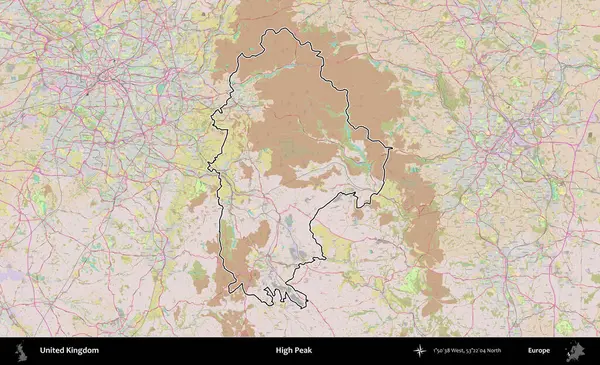 Yüksek Tepe. Birleşik Krallık 'ın bir OpenStreetMap Standart biçim haritasında özetlenmiş idari alanı
