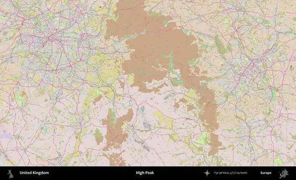 Yüksek Tepe. OpenStreetMap Standart biçim haritasında Birleşik Krallık 'ın idari alanı