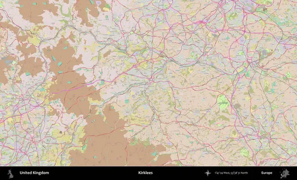 Kirklees. OpenStreetMap Standart biçim haritasında Birleşik Krallık 'ın idari alanı