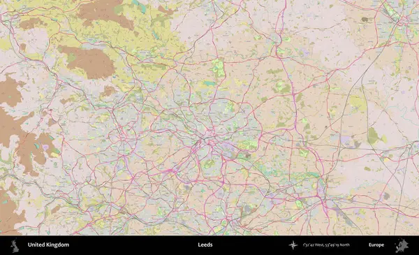 Leeds. OpenStreetMap Standart biçim haritasında Birleşik Krallık 'ın idari alanı