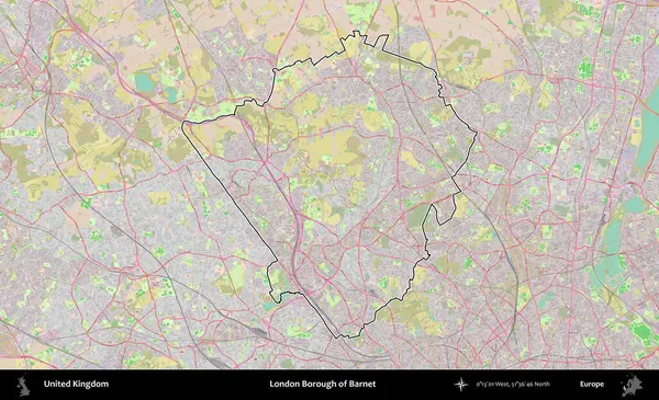 Londra Barnet İlçesi. Birleşik Krallık 'ın bir OpenStreetMap Standart biçim haritasında özetlenmiş idari alanı