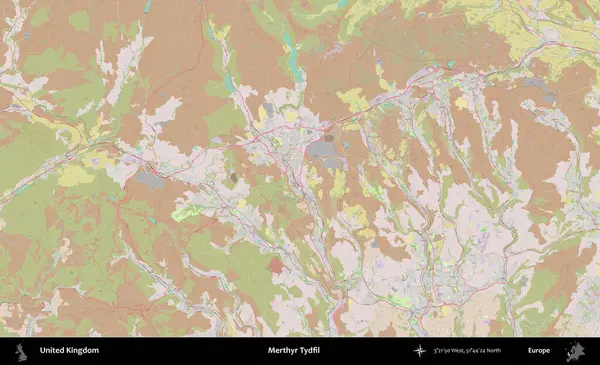 Merthyr Tydfil. OpenStreetMap Standart biçim haritasında Birleşik Krallık 'ın idari alanı