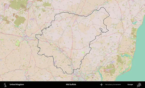 Suffolk 'un ortası. Birleşik Krallık 'ın bir OpenStreetMap Standart biçim haritasında özetlenmiş idari alanı