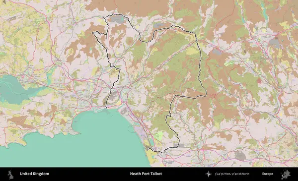 Talbot Limanı 'nın yanında. Birleşik Krallık 'ın bir OpenStreetMap Standart biçim haritasında özetlenmiş idari alanı