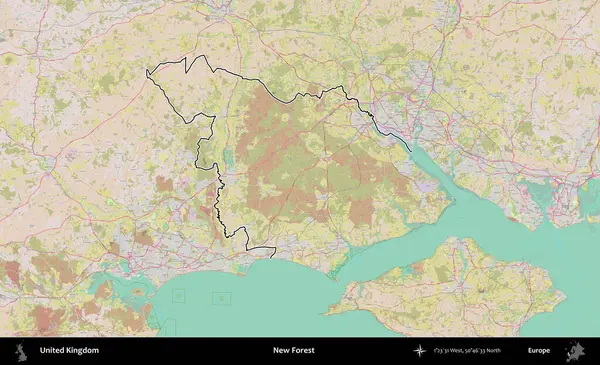 Yeni Orman. Birleşik Krallık 'ın bir OpenStreetMap Standart biçim haritasında özetlenmiş idari alanı