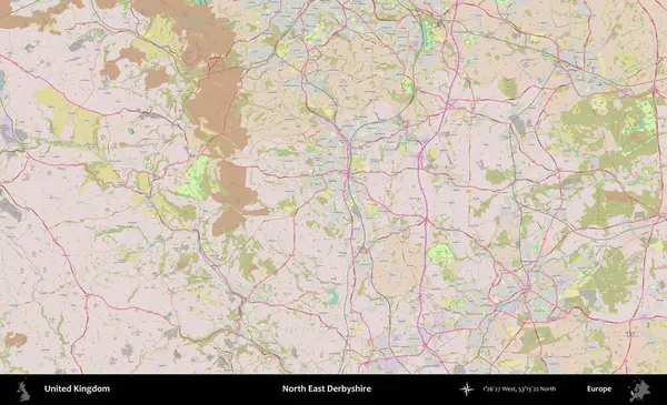 Kuzey Doğu Derbyshire. OpenStreetMap Standart biçim haritasında Birleşik Krallık 'ın idari alanı