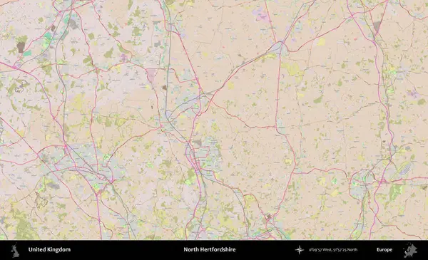 Kuzey Hertfordshire. OpenStreetMap Standart biçim haritasında Birleşik Krallık 'ın idari alanı