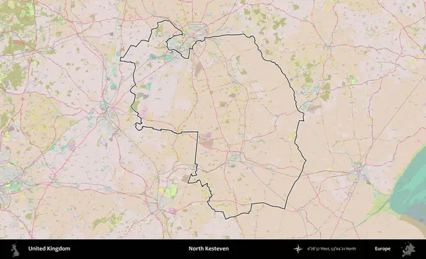 Kuzey Kesteven. Birleşik Krallık 'ın bir OpenStreetMap Standart biçim haritasında özetlenmiş idari alanı