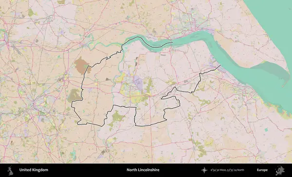 Kuzey Hughnshire 'da. Birleşik Krallık 'ın bir OpenStreetMap Standart biçim haritasında özetlenmiş idari alanı