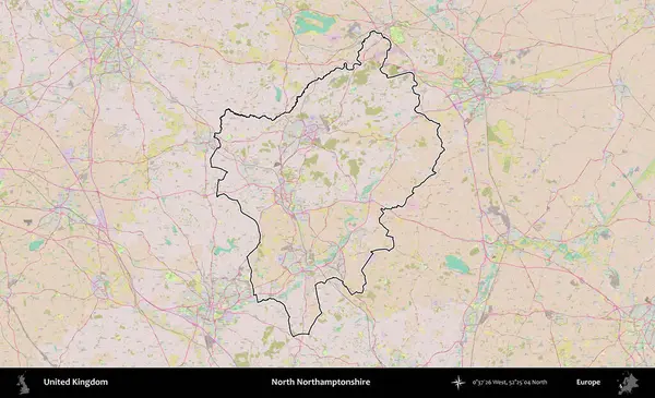 Kuzey Northamptonshire. Birleşik Krallık 'ın bir OpenStreetMap Standart biçim haritasında özetlenmiş idari alanı