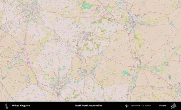 Kuzey Northamptonshire. OpenStreetMap Standart biçim haritasında Birleşik Krallık 'ın idari alanı