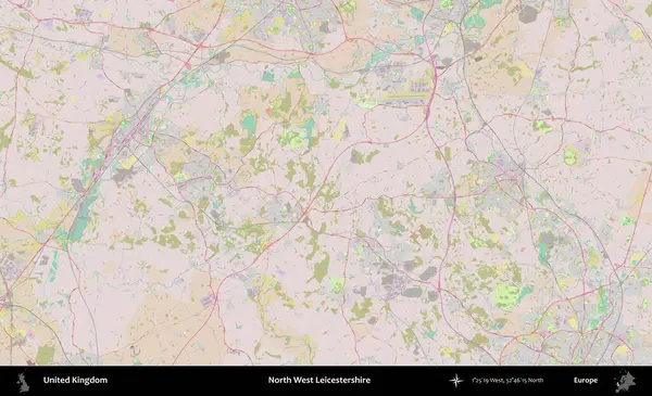Kuzey Batı Leicestershire. OpenStreetMap Standart biçim haritasında Birleşik Krallık 'ın idari alanı