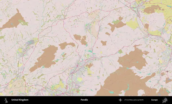 Pendle. OpenStreetMap Standart biçim haritasında Birleşik Krallık 'ın idari alanı