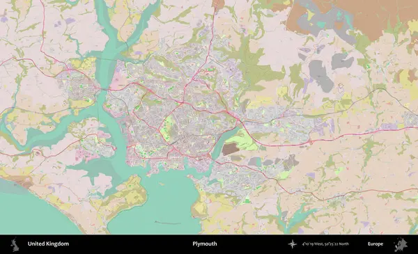 Plymouth. OpenStreetMap Standart biçim haritasında Birleşik Krallık 'ın idari alanı