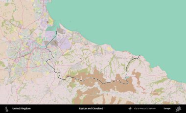 Redcar ve Cleveland. Birleşik Krallık 'ın bir OpenStreetMap Standart biçim haritasında özetlenmiş idari alanı