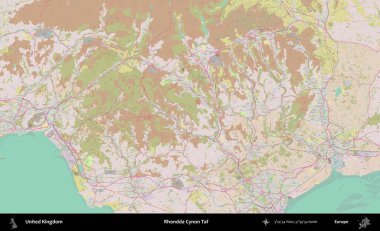 Rhondda Cynon Taf. OpenStreetMap Standart biçim haritasında Birleşik Krallık 'ın idari alanı