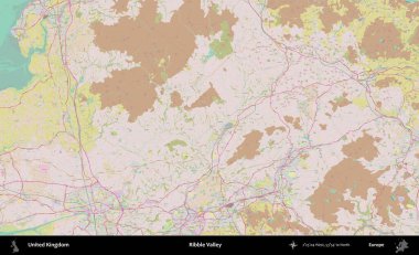 Ribble Vadisi. OpenStreetMap Standart biçim haritasında Birleşik Krallık 'ın idari alanı