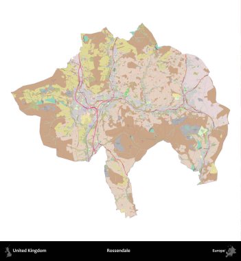 Rossendale 'de. Birleşik Krallık 'ın idari alanı OpenStreetMap Standart biçim haritasında beyazda izole edildi