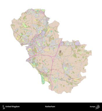 Rotherham. Birleşik Krallık 'ın idari alanı OpenStreetMap Standart biçim haritasında beyazda izole edildi