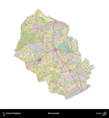 Runnymede. Birleşik Krallık 'ın idari alanı OpenStreetMap Standart biçim haritasında beyazda izole edildi
