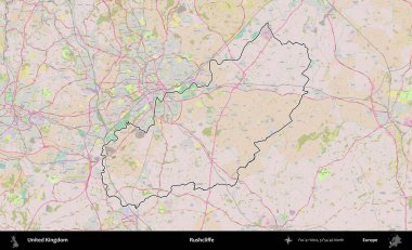 Rushcliffe. Birleşik Krallık 'ın bir OpenStreetMap Standart biçim haritasında özetlenmiş idari alanı