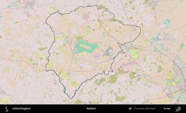 Rutland. Birleşik Krallık 'ın bir OpenStreetMap Standart biçim haritasında özetlenmiş idari alanı