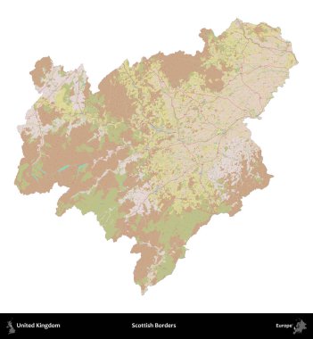 İskoç Sınırı. Birleşik Krallık 'ın idari alanı OpenStreetMap Standart biçim haritasında beyazda izole edildi