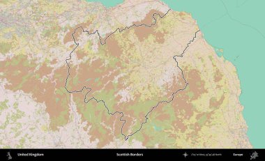 İskoç Sınırı. Birleşik Krallık 'ın bir OpenStreetMap Standart biçim haritasında özetlenmiş idari alanı