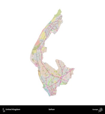 Sefton. Birleşik Krallık 'ın idari alanı OpenStreetMap Standart biçim haritasında beyazda izole edildi