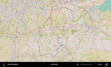 Yediler. Birleşik Krallık 'ın bir OpenStreetMap Standart biçim haritasında özetlenmiş idari alanı