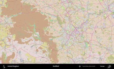 Sheffield. OpenStreetMap Standart biçim haritasında Birleşik Krallık 'ın idari alanı