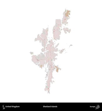 Shetland Adaları. Birleşik Krallık 'ın idari alanı OpenStreetMap Standart biçim haritasında beyazda izole edildi