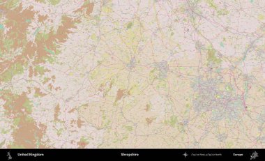 Shropshire 'da. OpenStreetMap Standart biçim haritasında Birleşik Krallık 'ın idari alanı