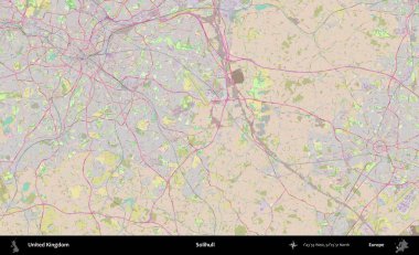Solihull. OpenStreetMap Standart biçim haritasında Birleşik Krallık 'ın idari alanı
