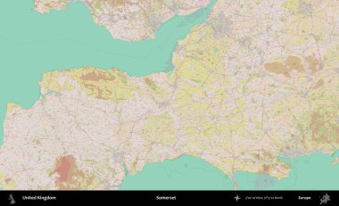 Somerset. OpenStreetMap Standart biçim haritasında Birleşik Krallık 'ın idari alanı