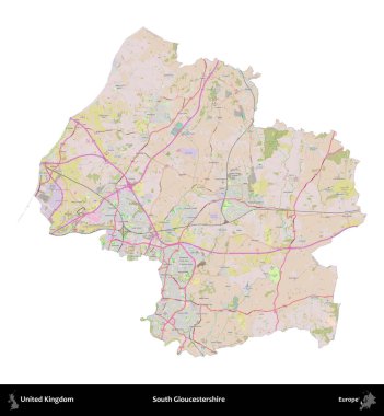 Güney Gloucestershire. Birleşik Krallık 'ın idari alanı OpenStreetMap Standart biçim haritasında beyazda izole edildi
