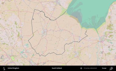 Güney Hollanda. Birleşik Krallık 'ın bir OpenStreetMap Standart biçim haritasında özetlenmiş idari alanı