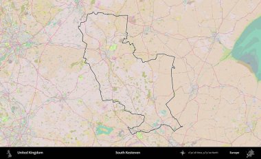 Güney Kesteven. Birleşik Krallık 'ın bir OpenStreetMap Standart biçim haritasında özetlenmiş idari alanı