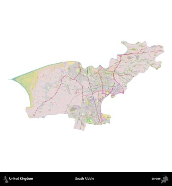 Güney Ribble. Birleşik Krallık 'ın idari alanı OpenStreetMap Standart biçim haritasında beyazda izole edildi