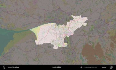 Güney Ribble. Birleşik Krallık 'ın idari alanı koyu renk bir OpenStreetMap Standart Haritası üzerine vurgulanmış ve özetlenmiştir