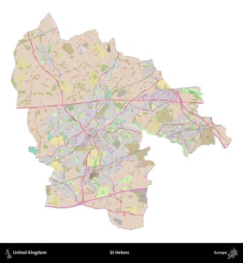 Aziz Helens. Birleşik Krallık 'ın idari alanı OpenStreetMap Standart biçim haritasında beyazda izole edildi