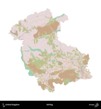 Stirling. Birleşik Krallık 'ın idari alanı OpenStreetMap Standart biçim haritasında beyazda izole edildi